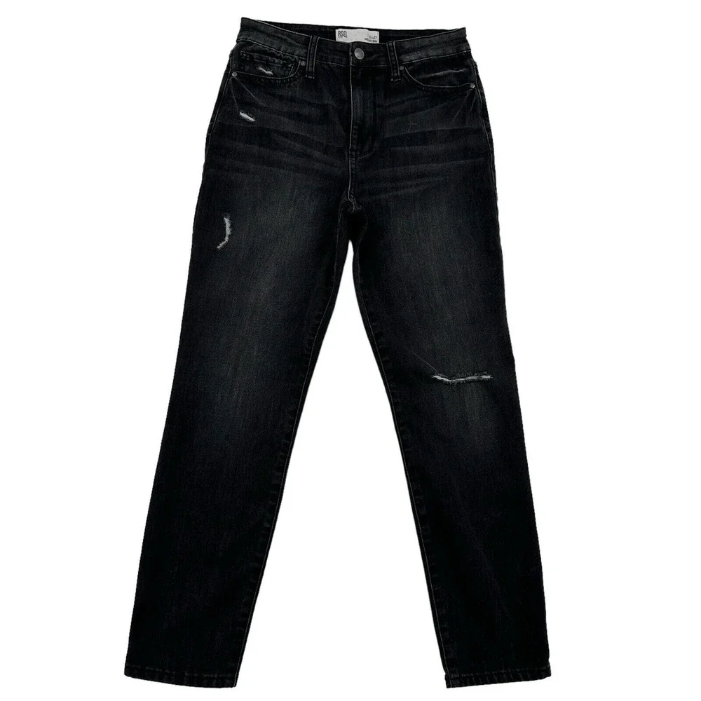 RSQ Vintage Mom Jeans Faded Black High Rise Distressed Tapered Leg Womens 5/27